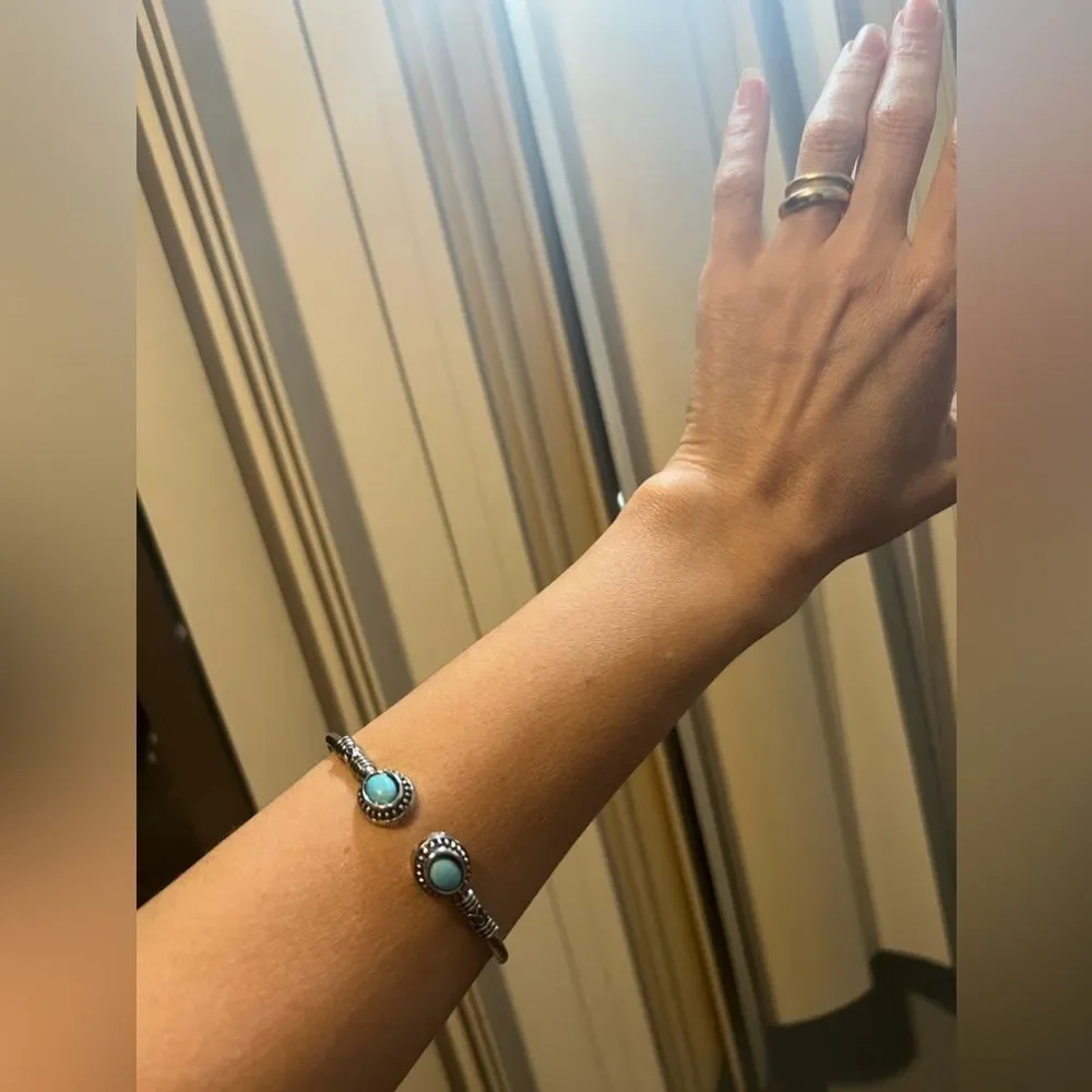 Bohemian Open Cuff Turquoise Bangle Bracelet Silver and Gold Pated